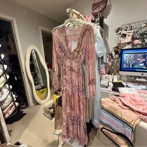 Pink and Purple Long Sleeve Maxi Dress